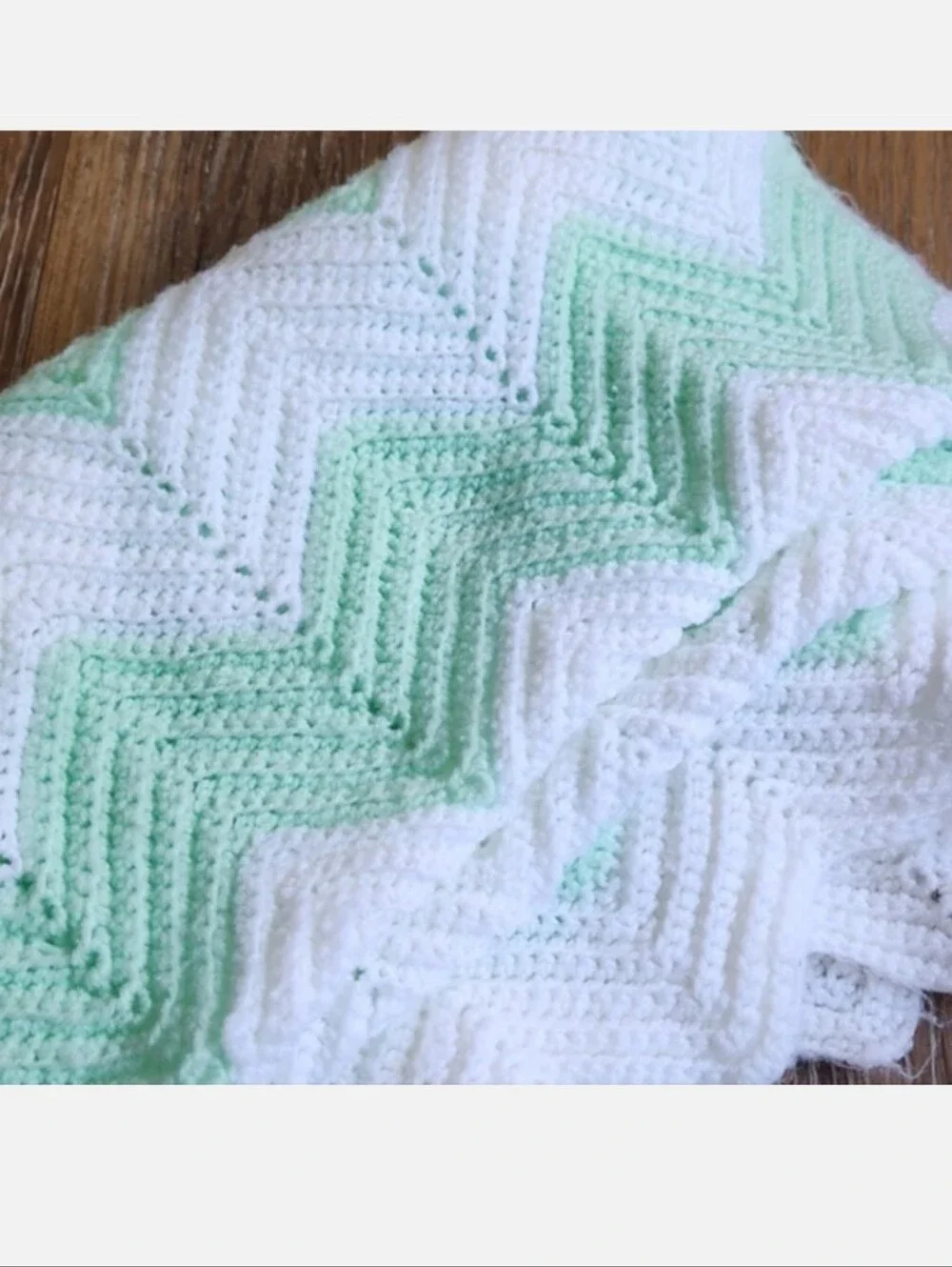Green White Chevron Crochet Knitted Baby Blanket